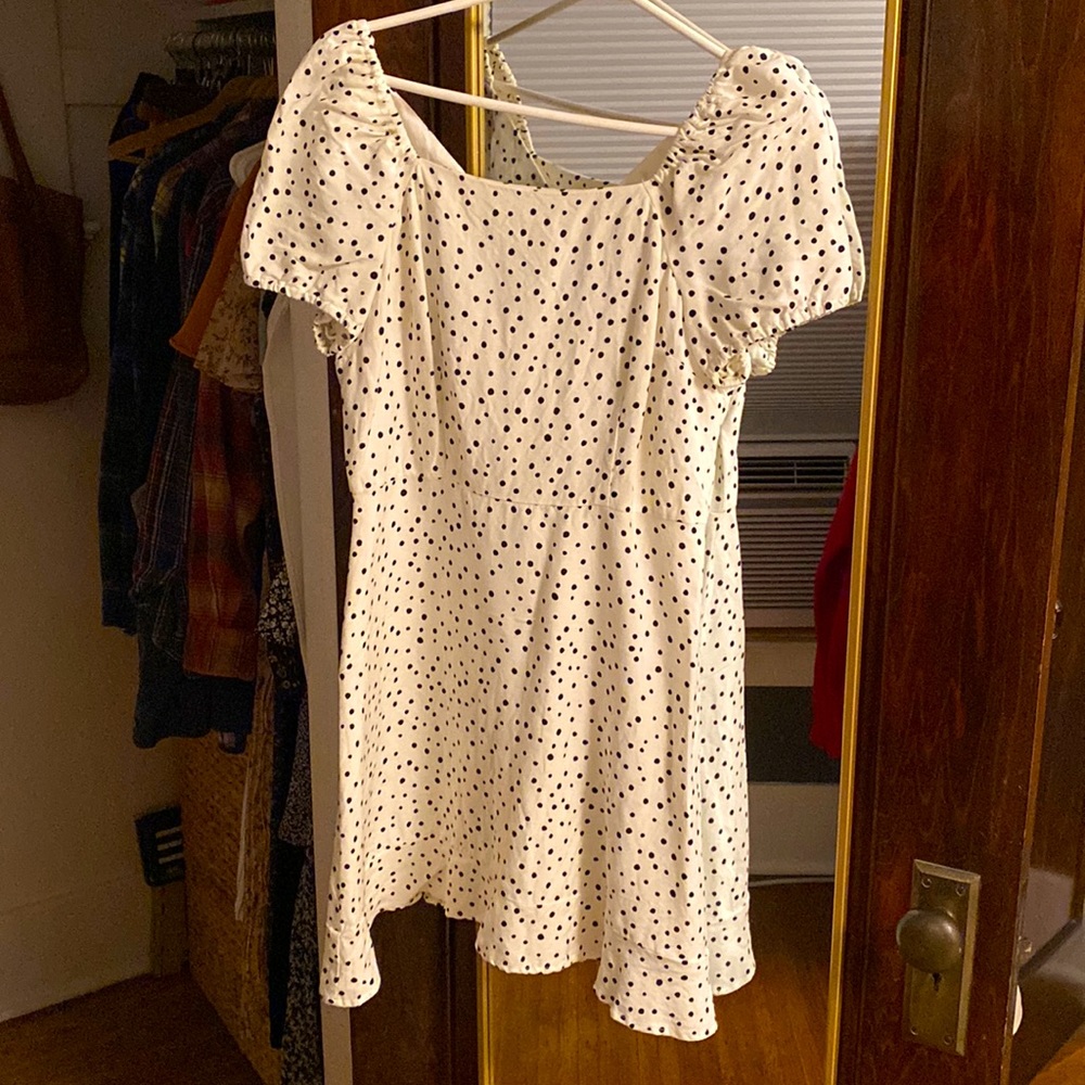 Loft black polka dot mini dress